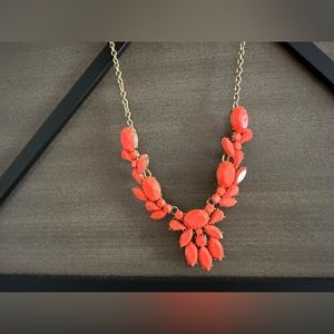J.Crew Necklace Gold Tone Rhinestone Neon Orange Wide Chain Statement Bib Opaque